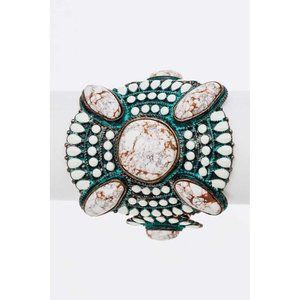 DIONA J GENUINE STONE STATEMENT STRETCH BRACELET COPPER/WHITE